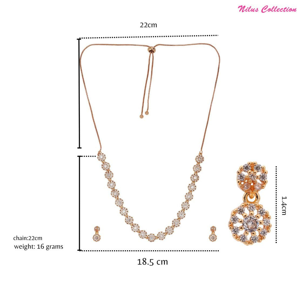 Nilu's Collection American Diamond Stone Studded | Rose Gold/Silver Plated | Anti Tarnish Jewellery Set for Women | Matching Earrings Perfect for Weddings and Special Occasions