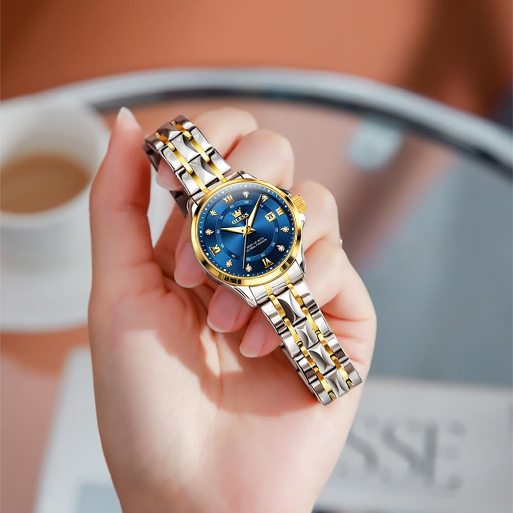 OLEVS Watch Women,Watches for Women,Luxury Casual Stainless Steel Women's Wrist Watches Classic Small Face Dress Analog Womens Watches with Date Easy to Read Waterproof Luminous Quartz Ladies Watches