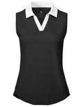 BGOWATU Women's Golf Polo Shirts Sleeveless Collared V Neck Tennis Tops Dry Fit UPF 50+ Workout Tank Lightweight Black+White L
