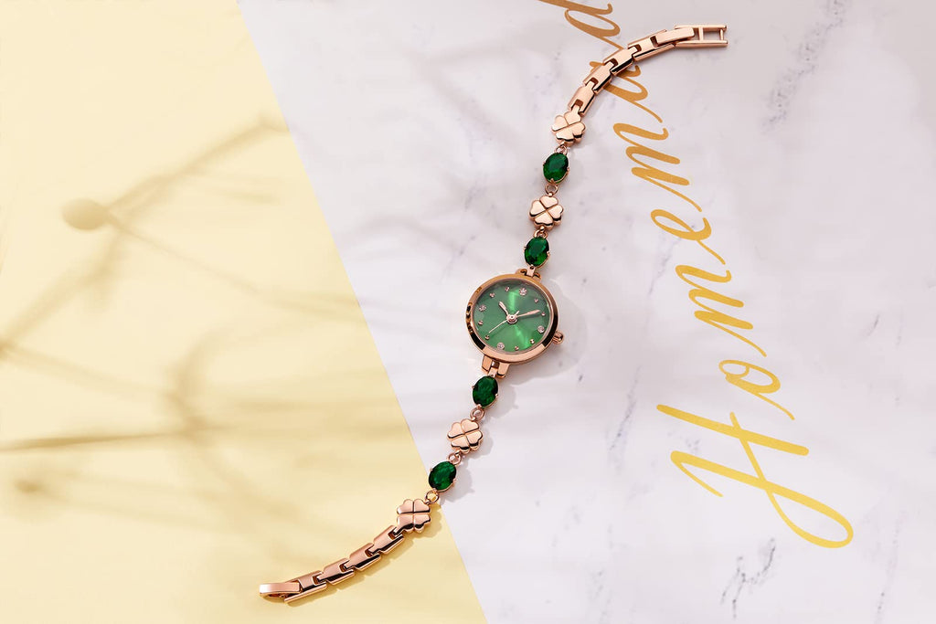 TIME100 Women's Bracelet Watches Ladies Quartz Wrist Watch with Green Dial Bezel with Crystals in Movement Bracelet Strap with Diamonds Waterproof