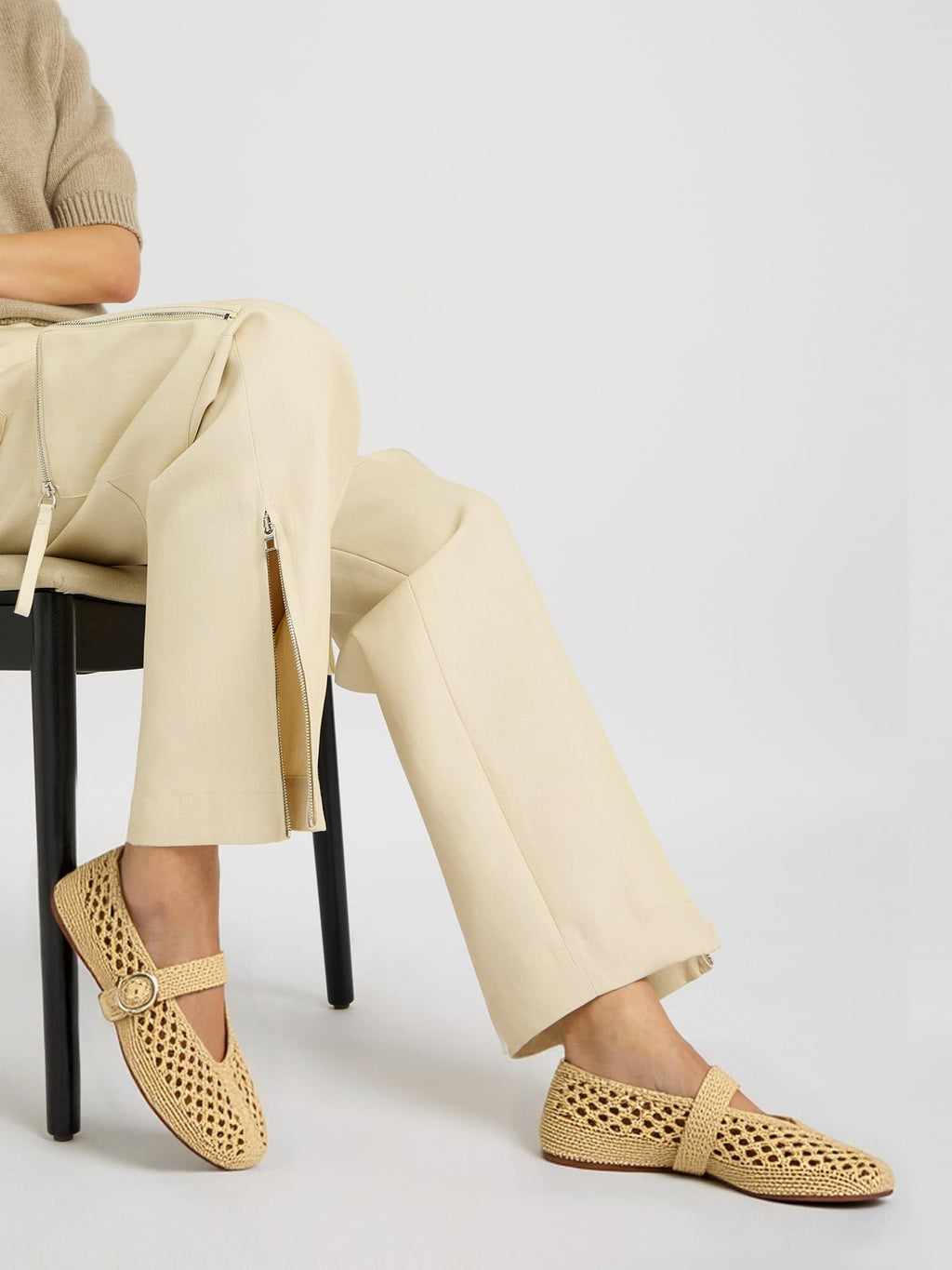 Woven Ballet Flats Women Mesh Raffia Flats Round Toe Mary Janes Comfortable Ballerina Flat Shoes