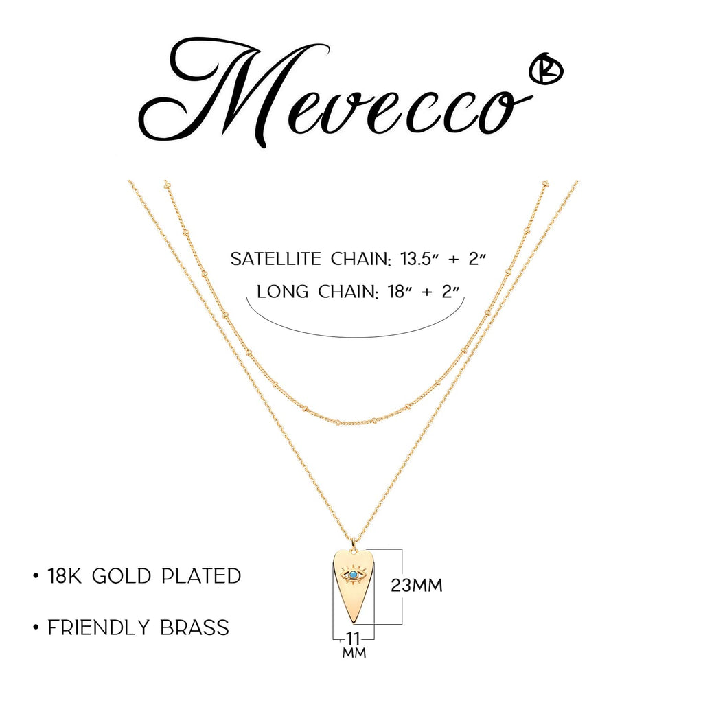 MEVECCO Layered Heart Necklace Pendant Handmade 18k Gold Plated Dainty Gold Choker Arrow Bar Layering Long Necklace for Women