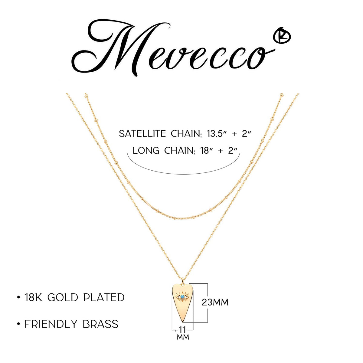 MEVECCO Layered Heart Necklace Pendant Handmade 18k Gold Plated Dainty Gold Choker Arrow Bar Layering Long Necklace for Women