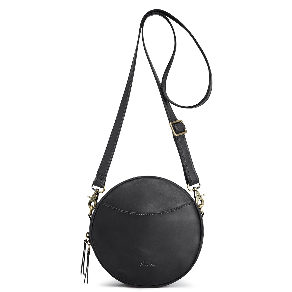 S-ZONE Leather Crossbody Bags for Women Circle Shoulder Round Purse Travel | Top Grain Leather, Keychain, Designer Handbag, Vintage, Multi Pockets, Detachable Strap, Eveyday Outing