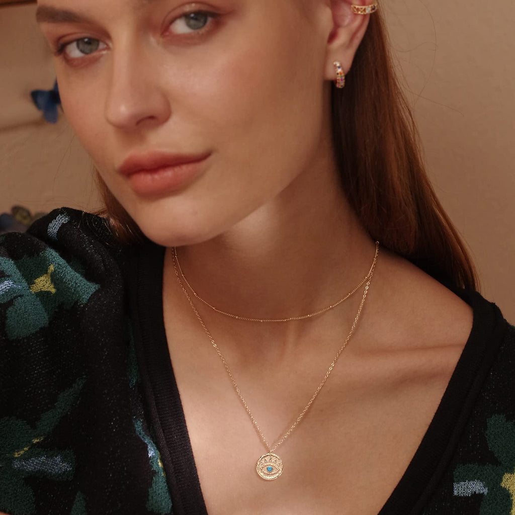 MEVECCO Layered Heart Necklace Pendant Handmade 18k Gold Plated Dainty Gold Choker Arrow Bar Layering Long Necklace for Women