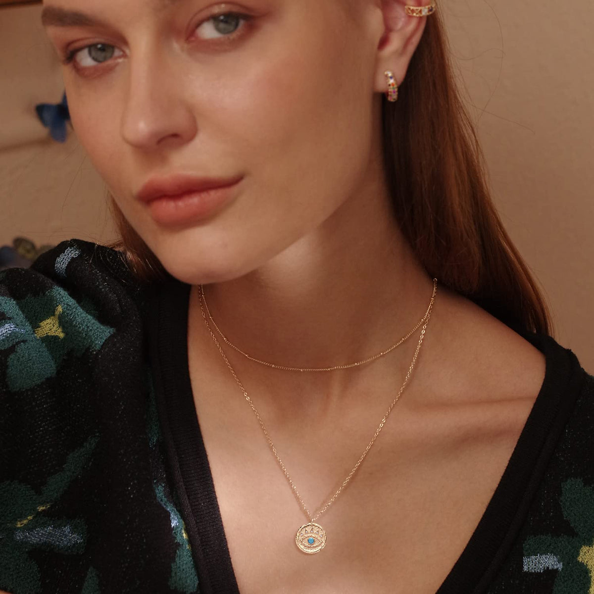 MEVECCO Layered Heart Necklace Pendant Handmade 18k Gold Plated Dainty Gold Choker Arrow Bar Layering Long Necklace for Women