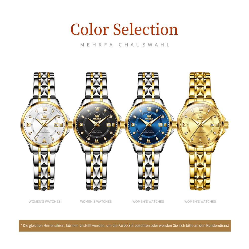 OLEVS Watch Women,Watches for Women,Luxury Casual Stainless Steel Women's Wrist Watches Classic Small Face Dress Analog Womens Watches with Date Easy to Read Waterproof Luminous Quartz Ladies Watches