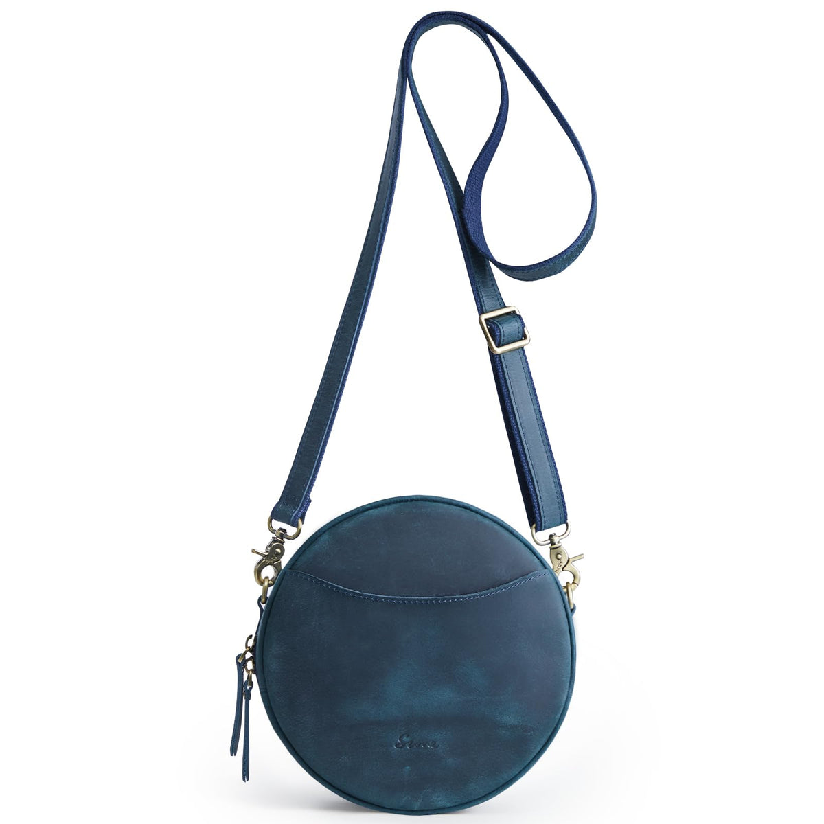 S-ZONE Leather Crossbody Bags for Women Circle Shoulder Round Purse Travel | Top Grain Leather, Keychain, Designer Handbag, Vintage, Multi Pockets, Detachable Strap, Eveyday Outing