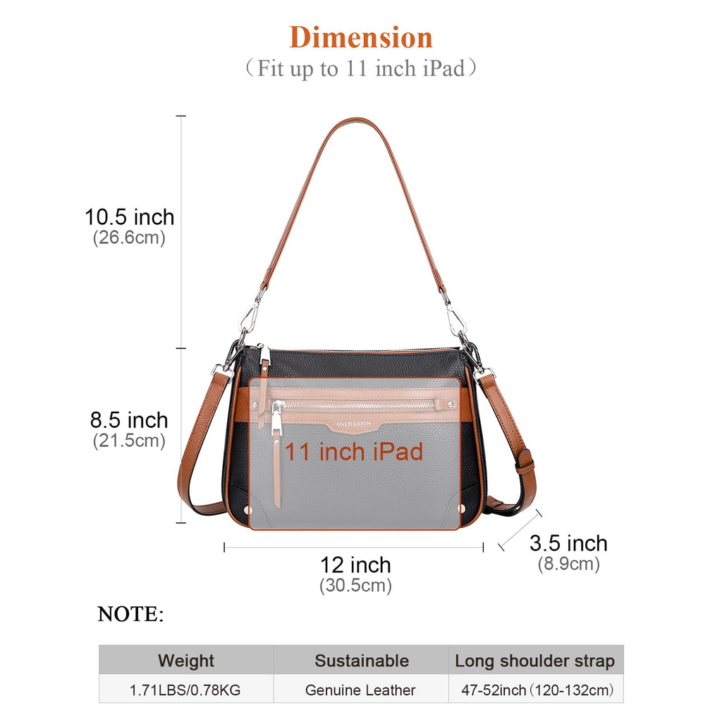 Over Earth Soft Genuine Leather Crossbody Bags for Women Medium Shoulder Purses Hobo Handbags with Multi Pockets