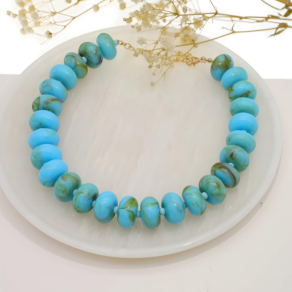 We We Chunky Colorful Beaded Necklace for Women Large Boho Statement Bead Chokers Necklaces Turquoise Blue Big Beads Jewelry Neck Summer Beach