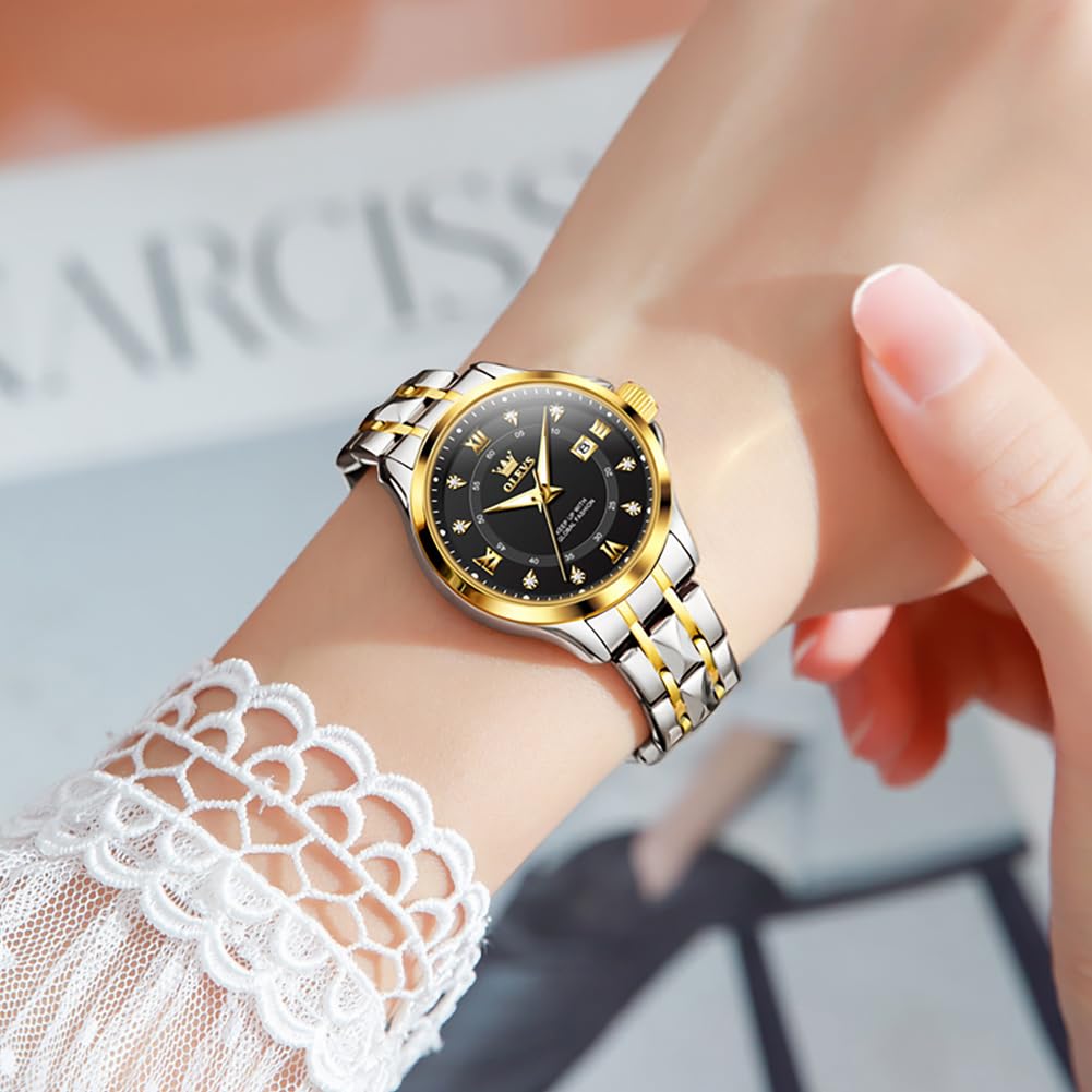OLEVS Watch Women,Watches for Women,Luxury Casual Stainless Steel Women's Wrist Watches Classic Small Face Dress Analog Womens Watches with Date Easy to Read Waterproof Luminous Quartz Ladies Watches