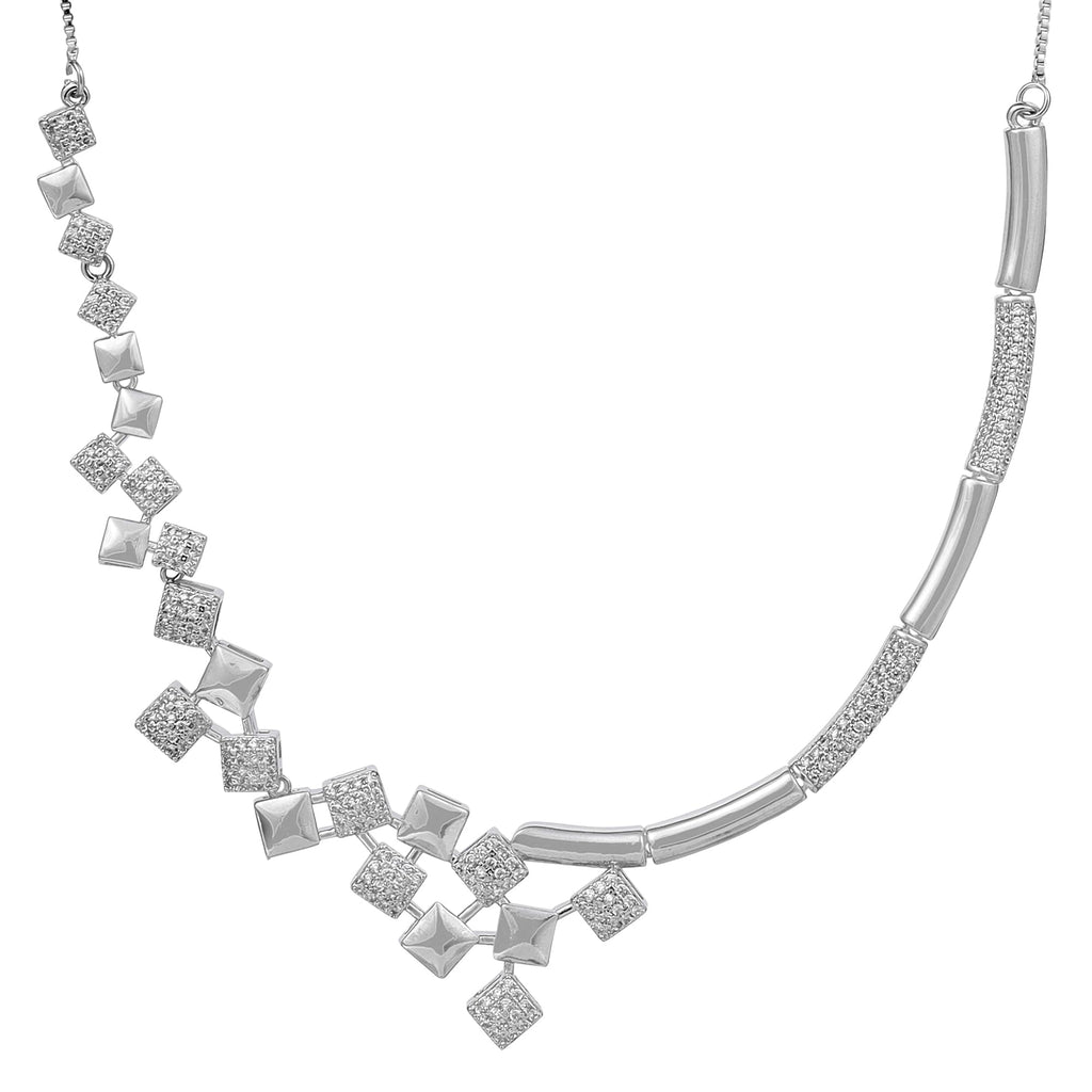 Nilu's Collection American Diamond Stone Studded | Rose Gold/Silver Plated | Anti Tarnish Jewellery Set for Women | Matching Earrings Perfect for Weddings and Special Occasions