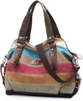 Canvas Handbag Multi-Color Striped Lattice Cross Body Shoulder Purse Bag Tote-Handbag for Women | Striped