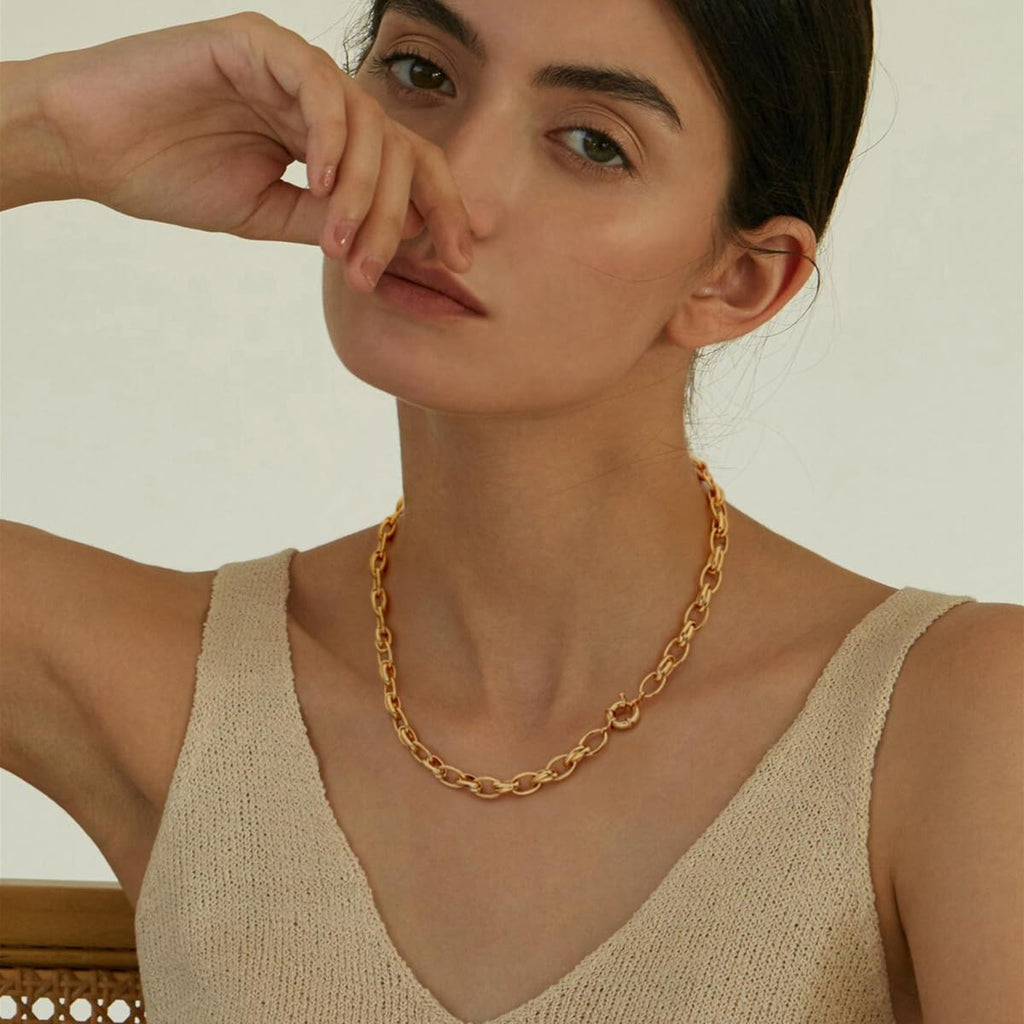 Aobei Pearl 18K Gold Plated Paperclip Chain Choker Satellite Chain Freshwater Cultured Biwa Pearl Pendant Necklace Dainty Turquoise Jewelry for Women