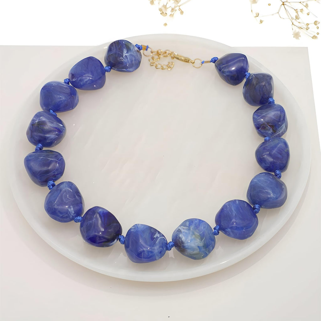 We We Chunky Colorful Beaded Necklace for Women Large Boho Statement Bead Chokers Necklaces Turquoise Blue Big Beads Jewelry Neck Summer Beach