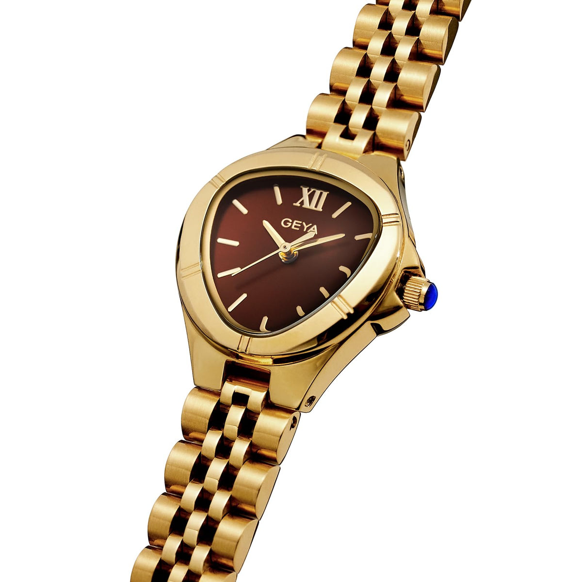 GeYa Vintage Gold Watches for Women Dainty Ladies Quartz Wristwatch,316L Stainless Steel Bracelet for Small Wrist,3ATM Waterproof,Triangle Shape,Birthday Gifts,with Tools,24.5mm