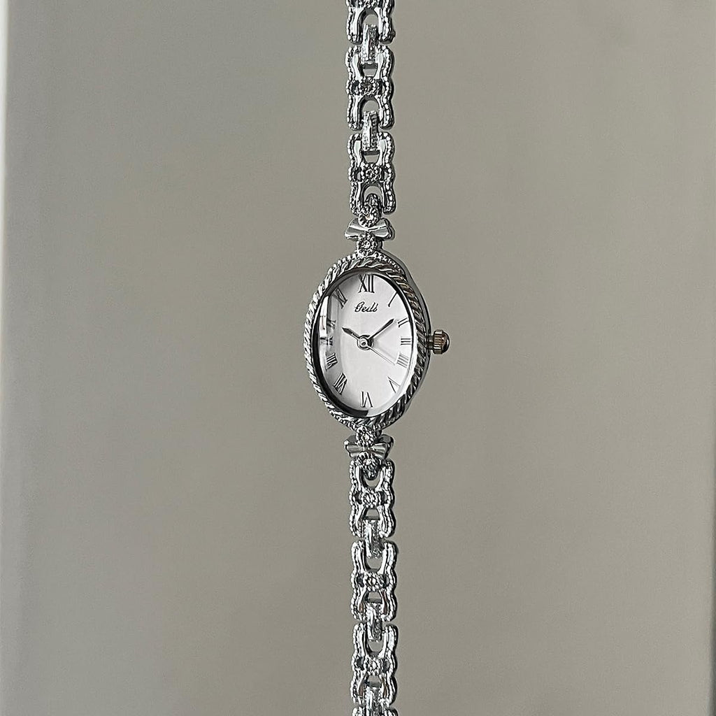 Gosasa Small Gold Watches for Women Vintage Dainty Oval Roman Numeral Dial Analog Slim Bracelet Alloy Band Water Resistant Dress Wrist Watch Elegant Gift
