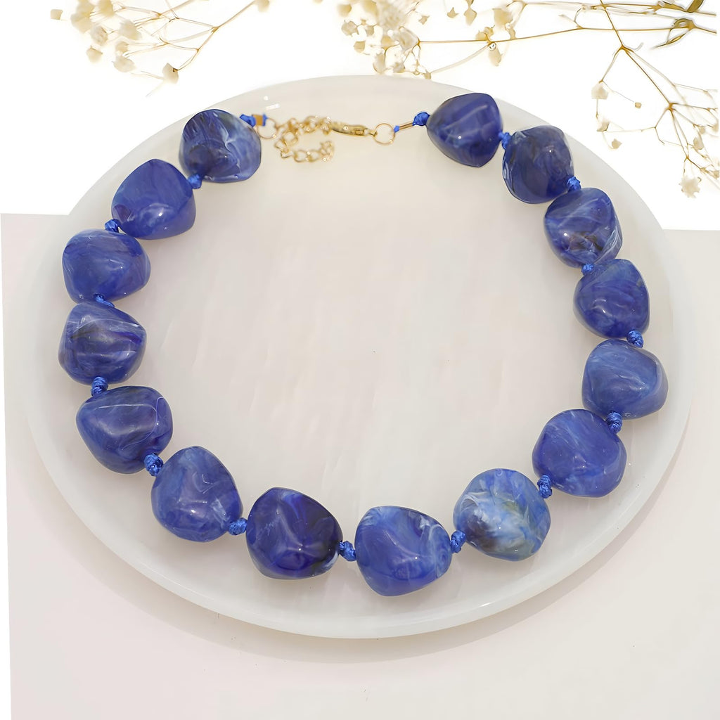 We We Chunky Colorful Beaded Necklace for Women Large Boho Statement Bead Chokers Necklaces Turquoise Blue Big Beads Jewelry Neck Summer Beach