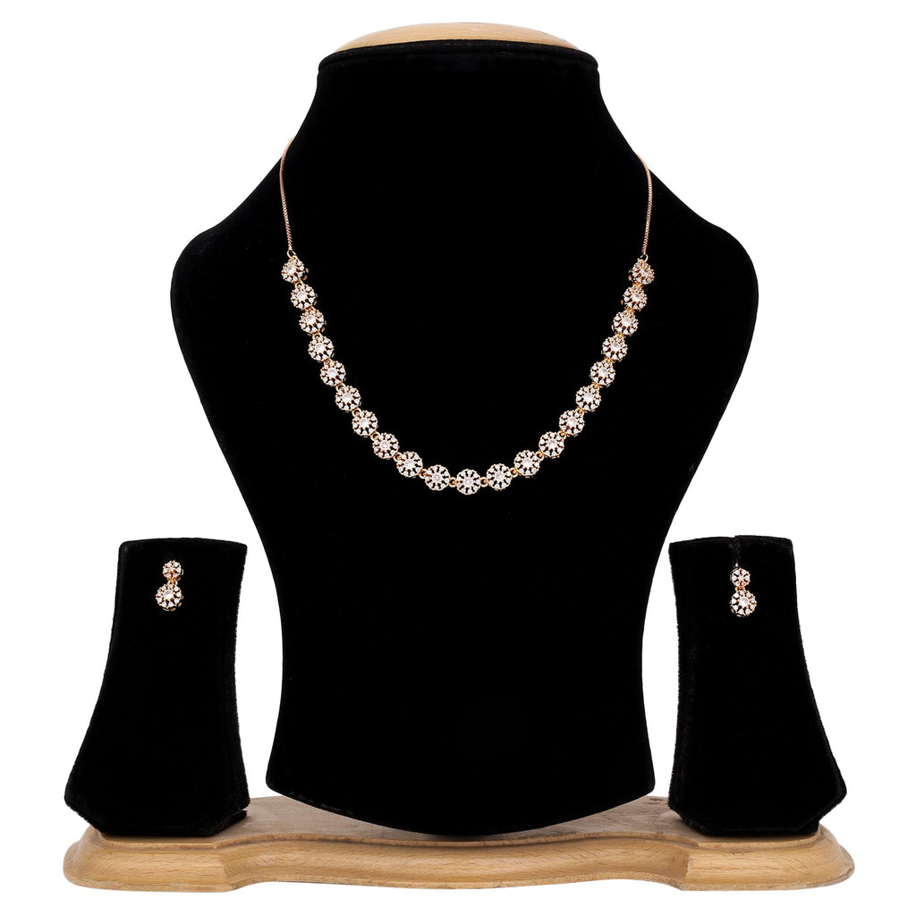 Nilu's Collection American Diamond Stone Studded | Rose Gold/Silver Plated | Anti Tarnish Jewellery Set for Women | Matching Earrings Perfect for Weddings and Special Occasions