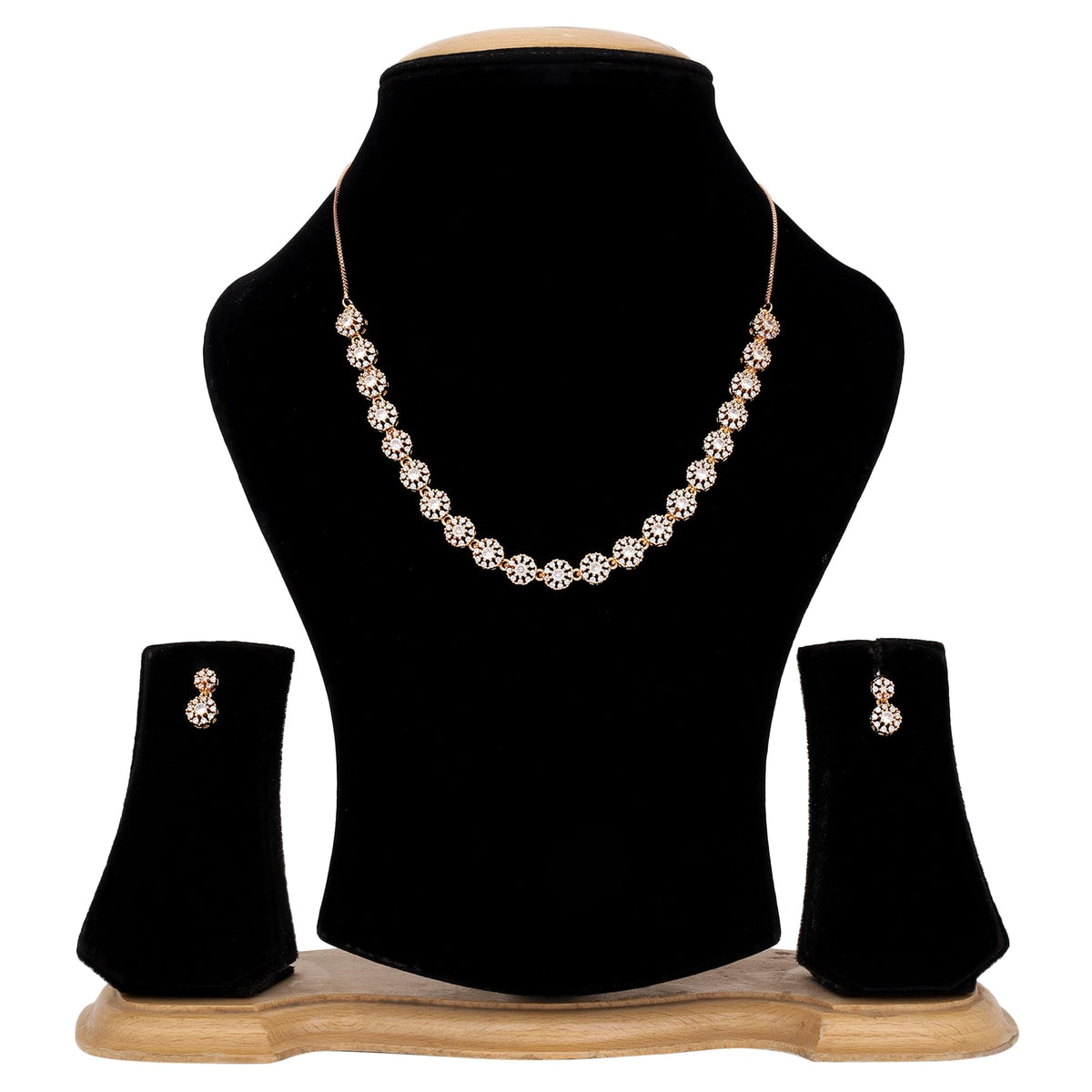 Nilu's Collection American Diamond Stone Studded | Rose Gold/Silver Plated | Anti Tarnish Jewellery Set for Women | Matching Earrings Perfect for Weddings and Special Occasions