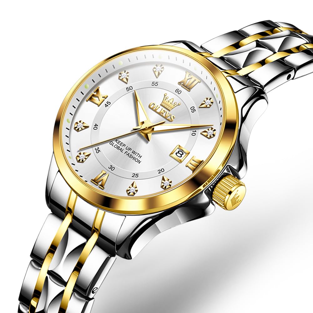 OLEVS Watch Women,Watches for Women,Luxury Casual Stainless Steel Women's Wrist Watches Classic Small Face Dress Analog Womens Watches with Date Easy to Read Waterproof Luminous Quartz Ladies Watches