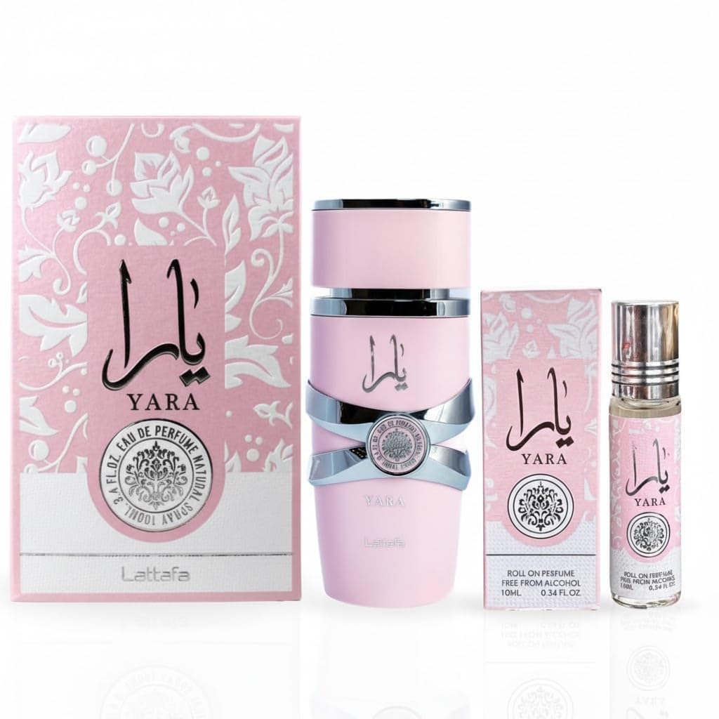 Lattafa Yara 2-piece Fragrance Bundle for Women (3.4 Oz Eau de Parfum Spray + 0.34 Oz Concentrated Perfume Oil)