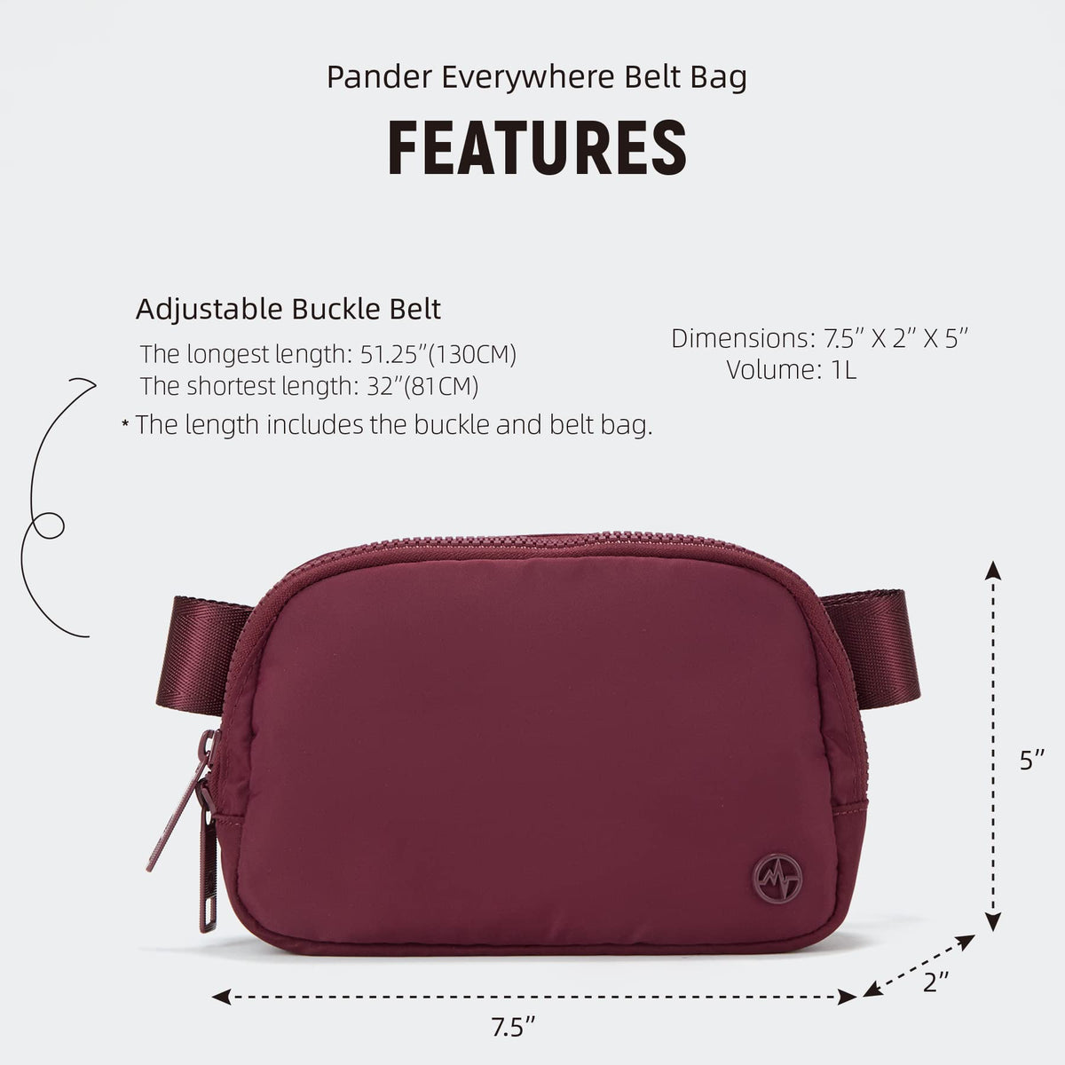 Pander Two Way Zipper Fanny Pack Nylon Everywhere Belt Bag for Women, Water Repellent Waist Packs, Crossbody Bags with Adjustable Strap (Black).