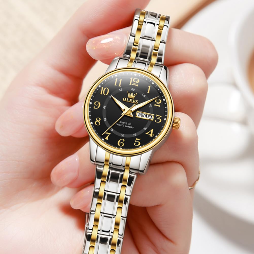 OLEVS Watch for Women Luxury Fashion Diamond Classic Arabic Dial Wrist Women's Watches with Date Waterproof Stainless Steel Quartz Ladies Watch