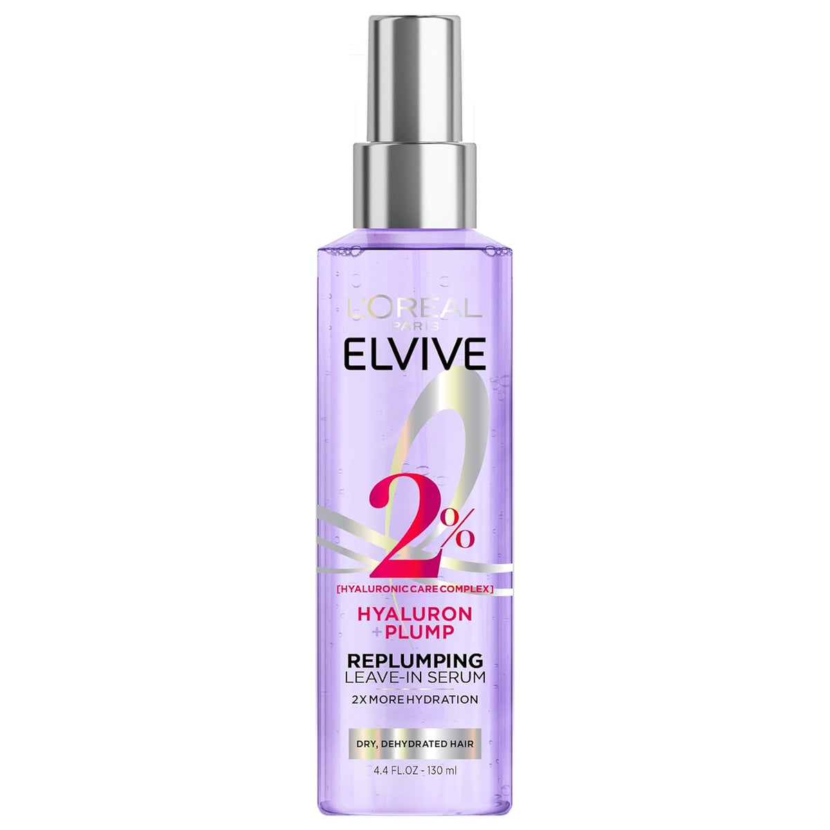 L'Oreal Paris Elvive Hyaluron Plump Moisture Plump Hair Serum for Dehydrated, Dry Hair with Hyaluronic Acid Care Complex, Paraben-Free, 4.4 Fl Oz