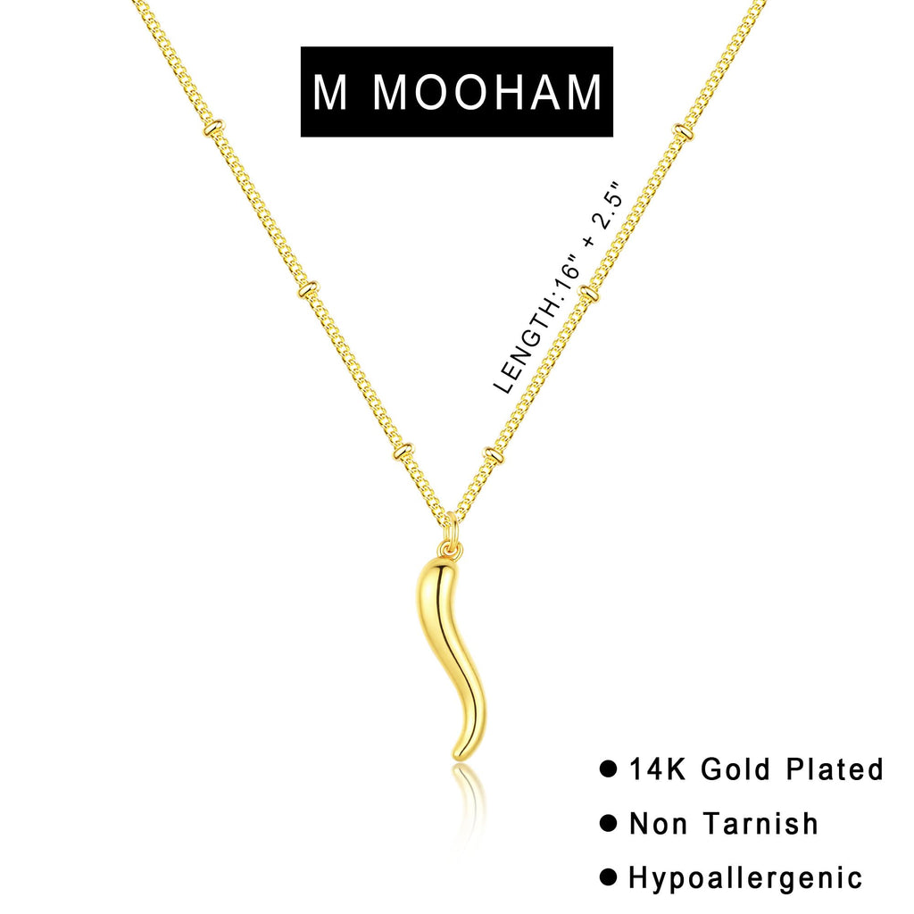 M MOOHAM Gold Necklace for Women Non Tarnish - Dainty 14K Gold Plated Beaded Chain Small Pendant Necklaces Simple Pearl Circle Beads Teardrop Pendant Necklace for Women Trendy Jewelry Gifts