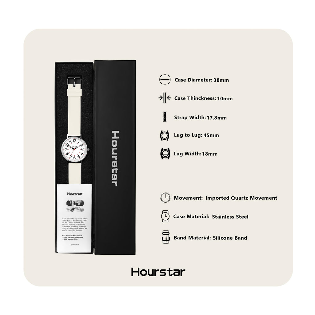 Women's Analog Nurse Watch with Second Hand for Nursing, 12/24 Time, Silicone Band, Easy Read