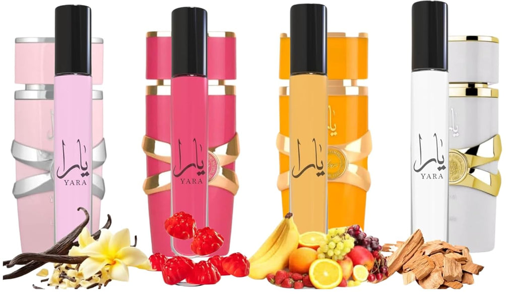 Equivalence Yara's 4 Pieces Set Eau De Parfum Spray for Women edition travel Size BUNDLE 0.34 Ounce Moi +Tous + Candy +Pink, LARGE BOTTLES NOT INCLUDED It is only a reference