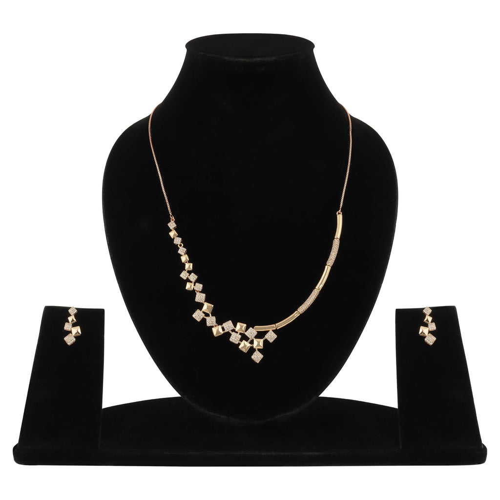 Nilu's Collection American Diamond Stone Studded | Rose Gold/Silver Plated | Anti Tarnish Jewellery Set for Women | Matching Earrings Perfect for Weddings and Special Occasions
