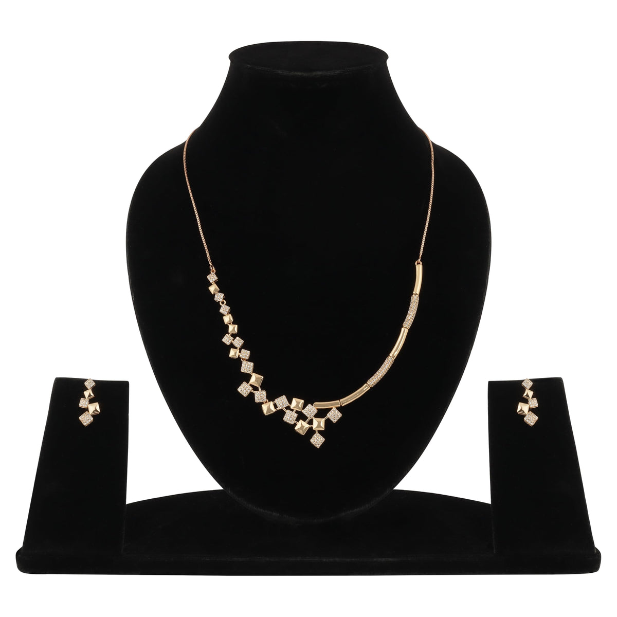 Nilu's Collection American Diamond Stone Studded | Rose Gold/Silver Plated | Anti Tarnish Jewellery Set for Women | Matching Earrings Perfect for Weddings and Special Occasions