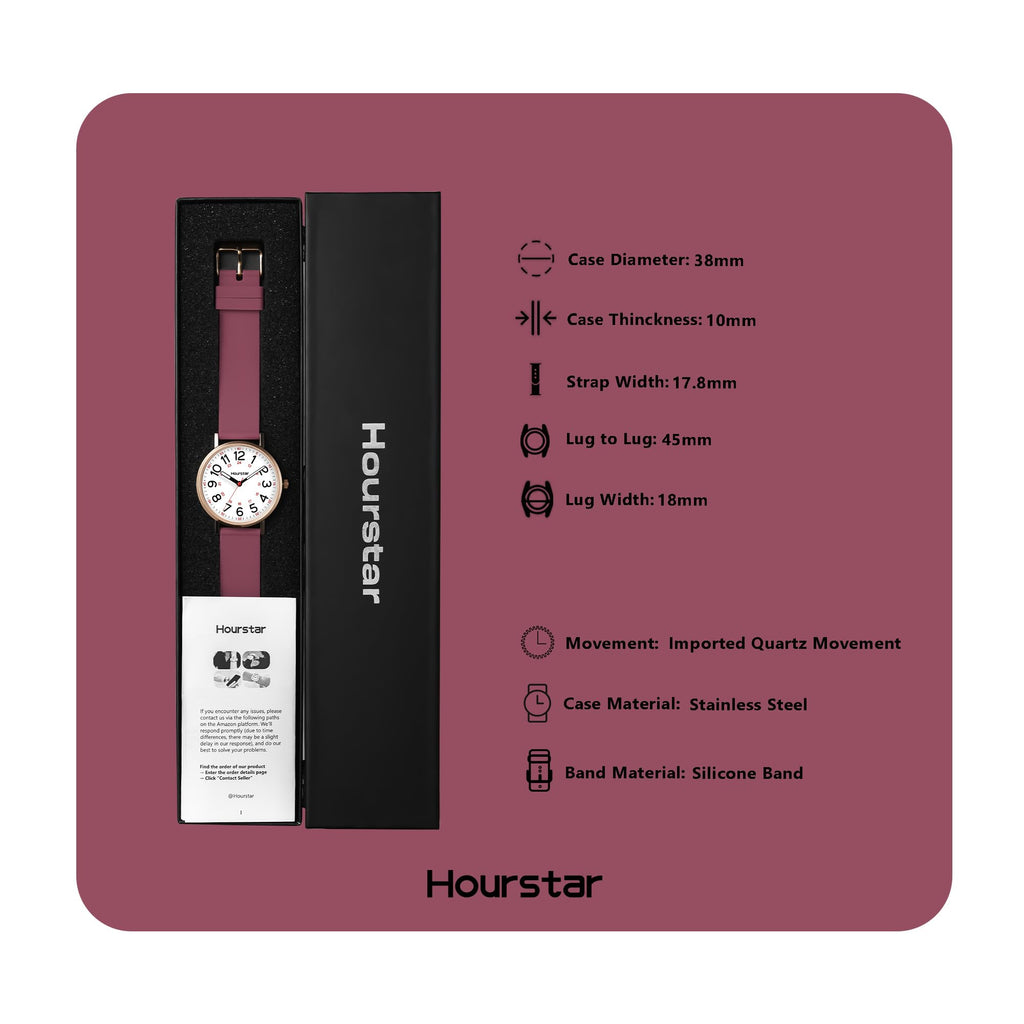 Women's Analog Nurse Watch with Second Hand for Nursing, 12/24 Time, Silicone Band, Easy Read