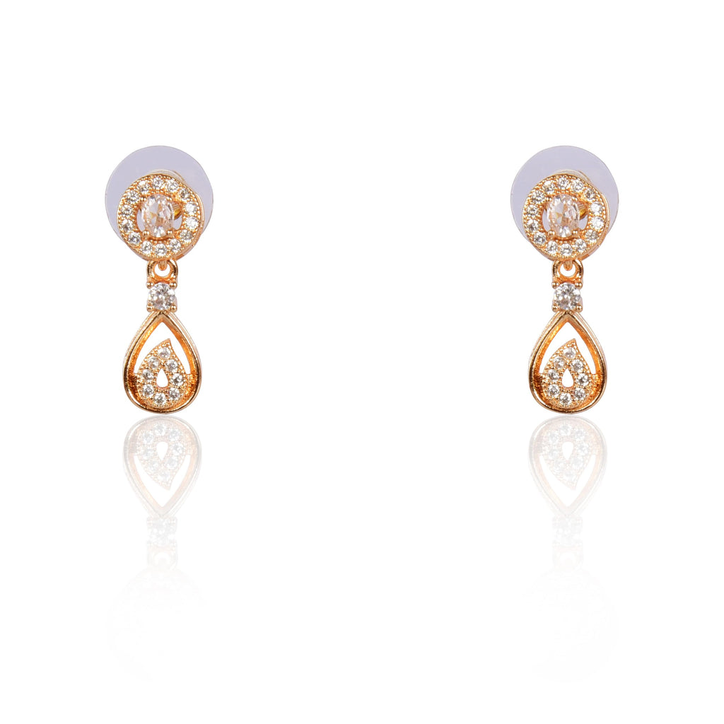 Nilu's Collection American Diamond Stone Studded | Rose Gold/Silver Plated | Anti Tarnish Jewellery Set for Women | Matching Earrings Perfect for Weddings and Special Occasions