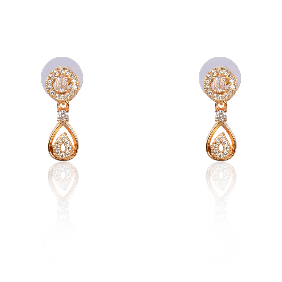 Nilu's Collection American Diamond Stone Studded | Rose Gold/Silver Plated | Anti Tarnish Jewellery Set for Women | Matching Earrings Perfect for Weddings and Special Occasions