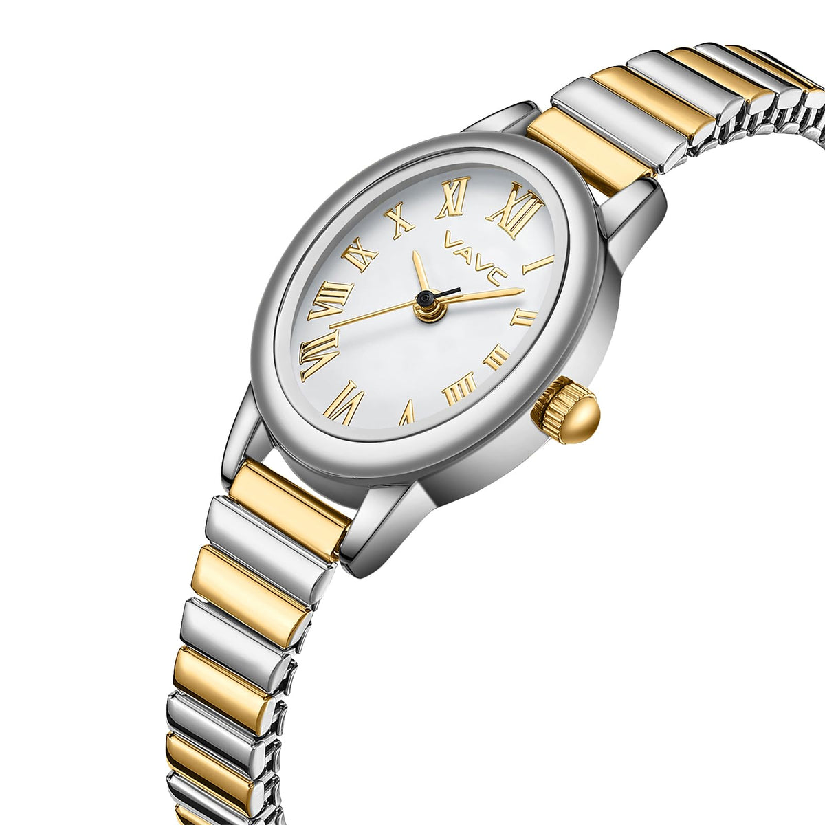Small Gold Watches for Women,Analog Womens Watch with Stainless Steel Expansion Band,Oval Case Roman Dial,Water Resistant