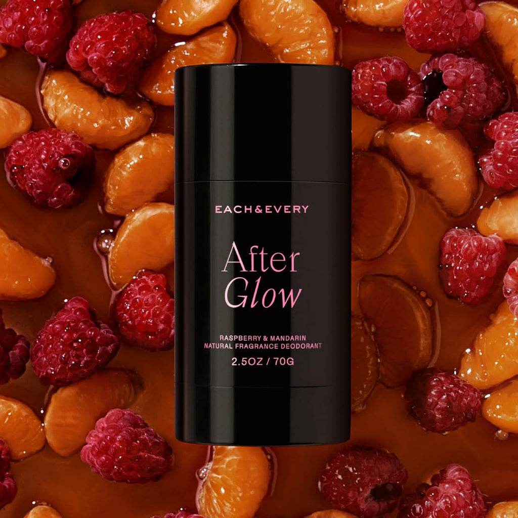 Each & Every After Glow Trio - Body Wash 16.5 Fl Oz, Natural Hair & Body Mist, Aluminum Free Deodorant 2.5 oz, Hydrating Cleanse, Odor Protection & Fresh Scent, Raspberry & Mandarin