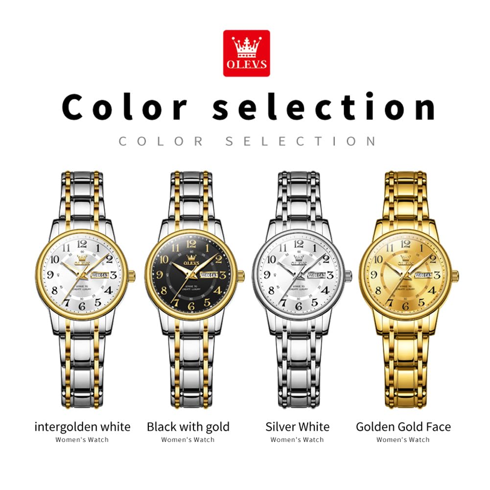 OLEVS Watch for Women Luxury Fashion Diamond Classic Arabic Dial Wrist Women's Watches with Date Waterproof Stainless Steel Quartz Ladies Watch