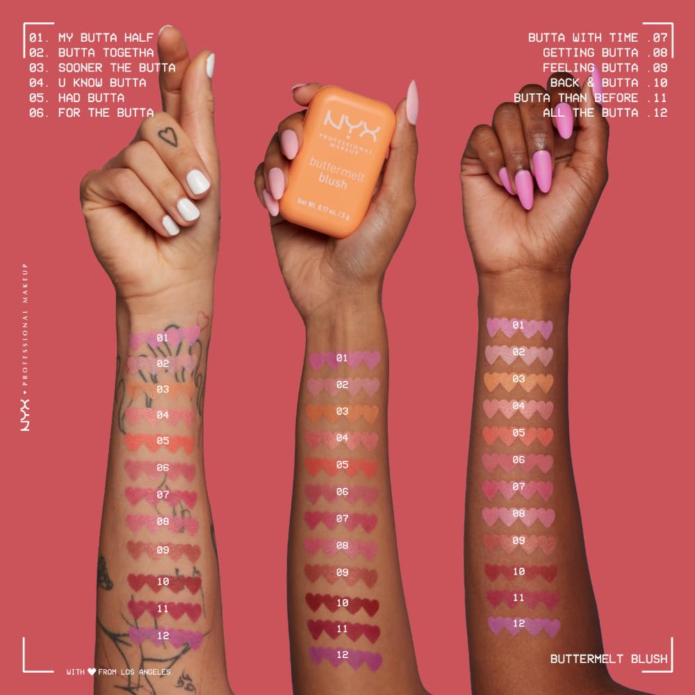 NYX PROFESSIONAL MAKEUP Buttermelt Powder Blush, Fade and Transfer-Resistant Blush, Up to 12HR Make Up Wear, Vegan Formula - For The Butta