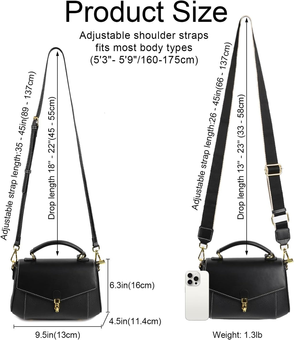imeetu Crossbody Bags for Women, Leather Shoulder Bag, Purses and Handbags | Genuine Leather Womens Crossbody Purse, Structure Shoulder Purse with Top Handle & 2 Straps for 3 Styles, Travel, Daily, Gift