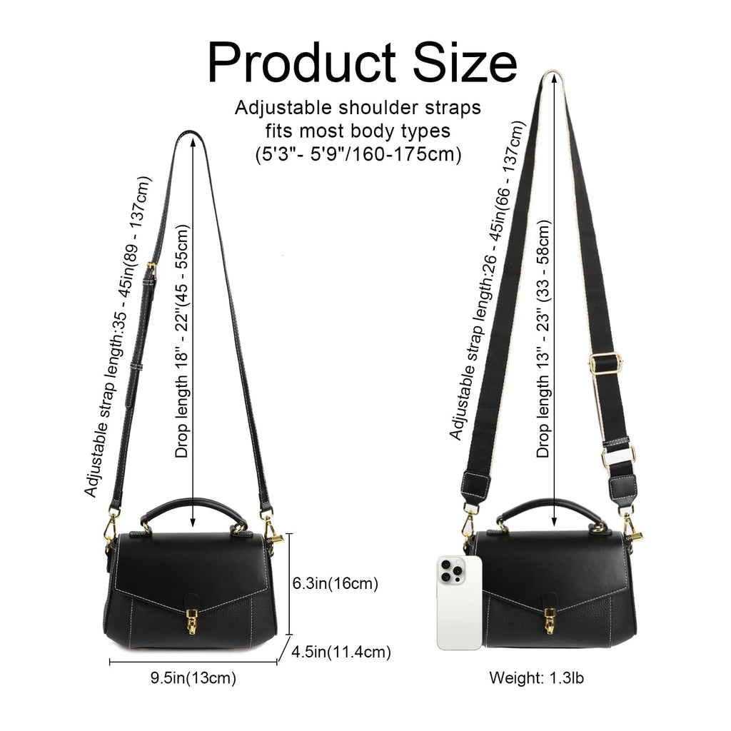 imeetu Crossbody Bags for Women, Leather Shoulder Bag, Purses and Handbags | Genuine Leather Womens Crossbody Purse, Structure Shoulder Purse with Top Handle & 2 Straps for 3 Styles, Travel, Daily, Gift