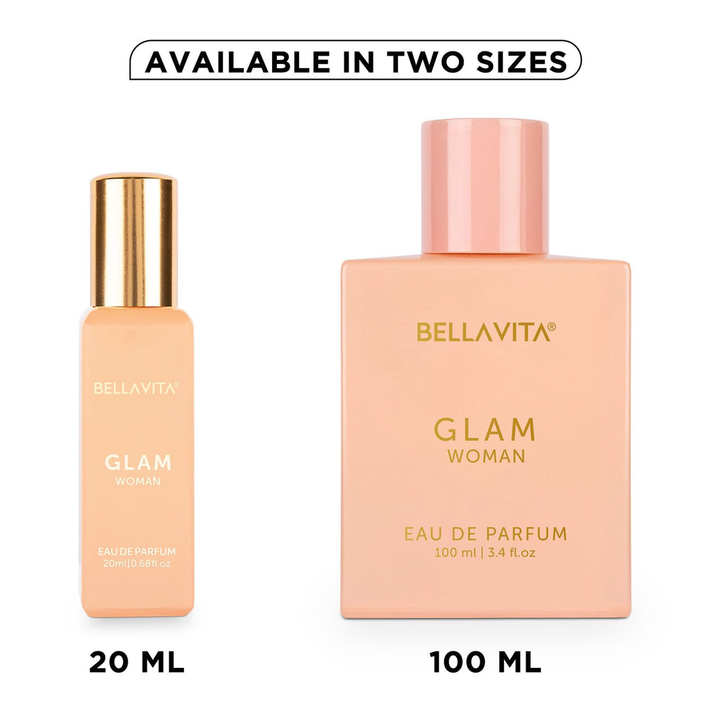 Bellavita Luxury Glam Eau de Parfum | 100 ml (3.4 fl.oz.) | Perfume for Women | White Floral, African Orange, Jasmine, and Patchouli Notes | Long Lasting Fragrance | Mother's Day present | for women