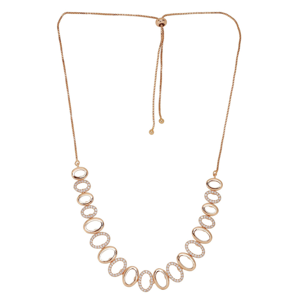 Nilu's Collection American Diamond Stone Studded | Rose Gold/Silver Plated | Anti Tarnish Jewellery Set for Women | Matching Earrings Perfect for Weddings and Special Occasions