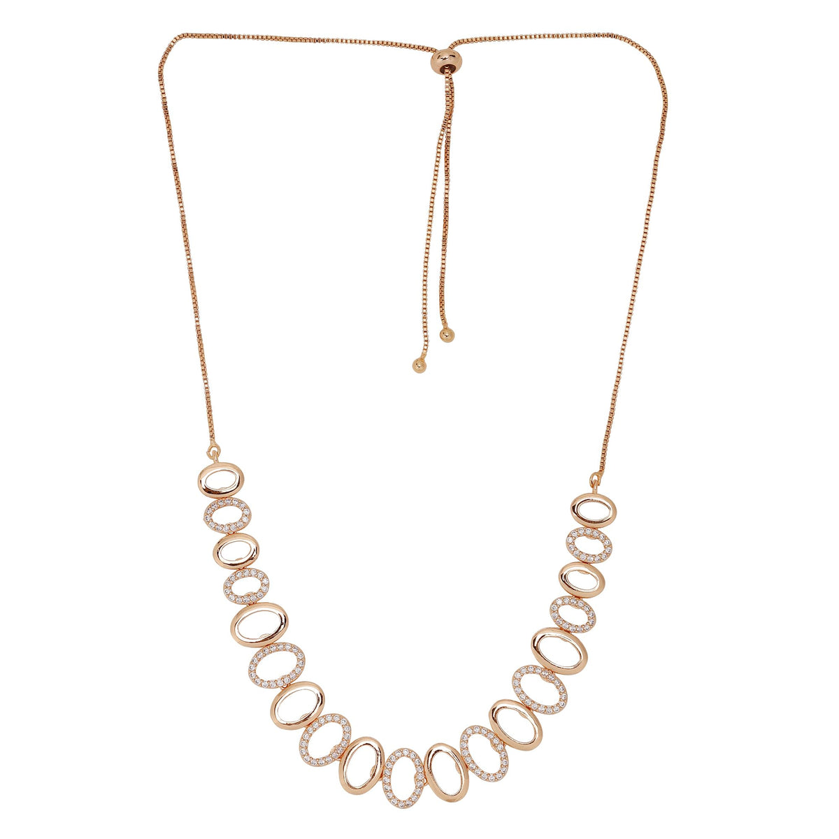 Nilu's Collection American Diamond Stone Studded | Rose Gold/Silver Plated | Anti Tarnish Jewellery Set for Women | Matching Earrings Perfect for Weddings and Special Occasions
