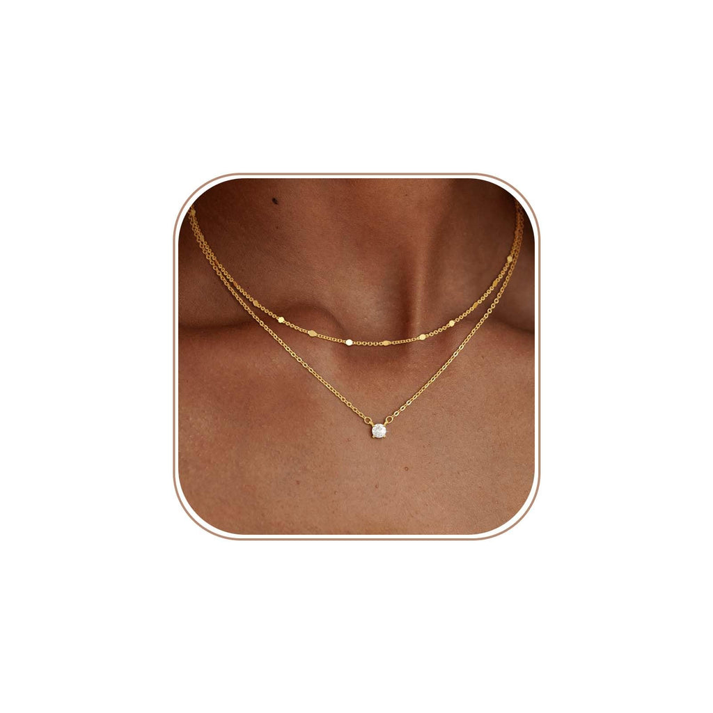 Coshilta Layered Gold Necklaces for Women, 14K Plated Gold Sterling Silver Plated Dainty Pendant Necklace Set with Cubic Zirconia,Stackable Chain Choker,Trendy Personalized Jewelry Gift Non Tarnish