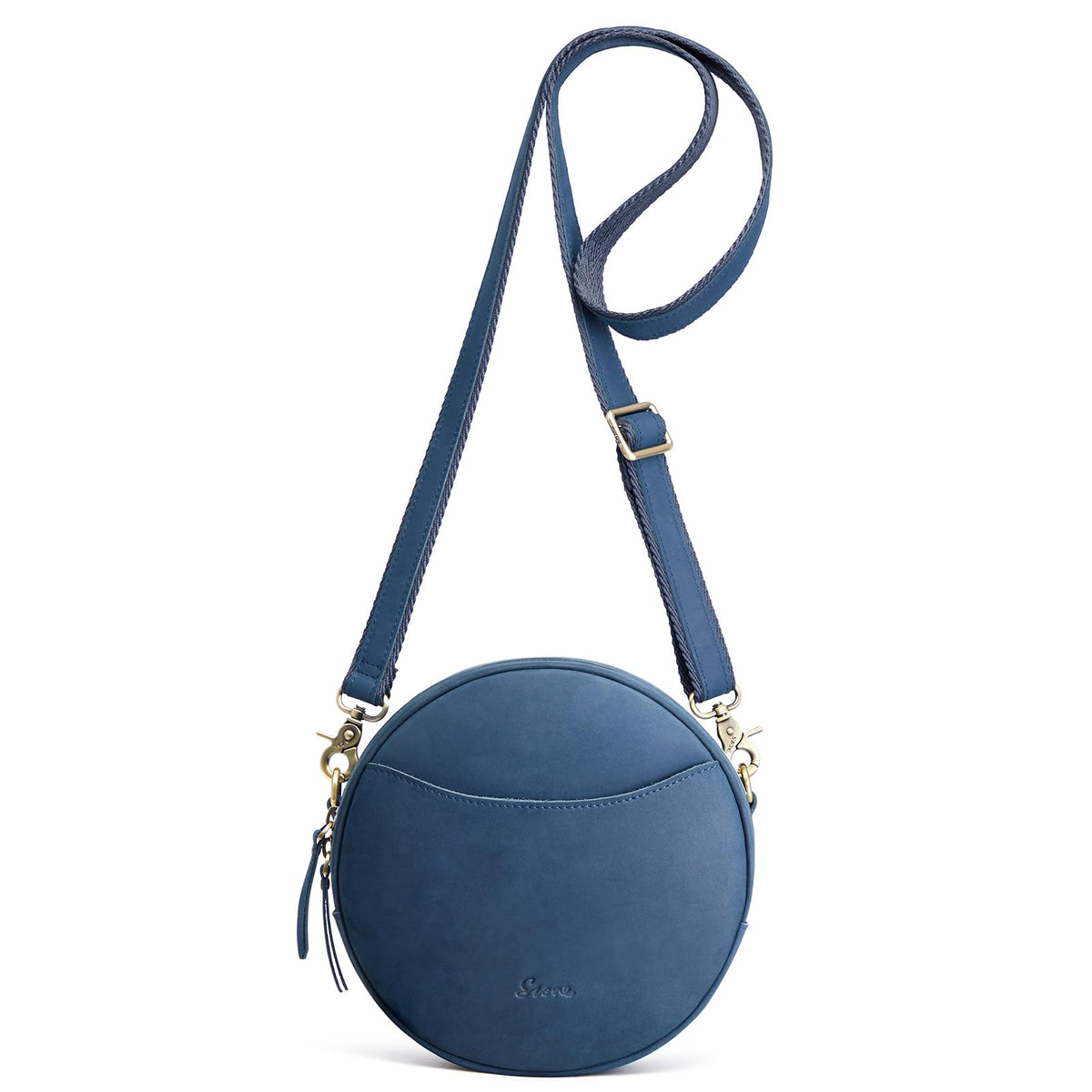 S-ZONE Leather Crossbody Bags for Women Circle Shoulder Round Purse Travel | Top Grain Leather, Keychain, Designer Handbag, Vintage, Multi Pockets, Detachable Strap, Eveyday Outing