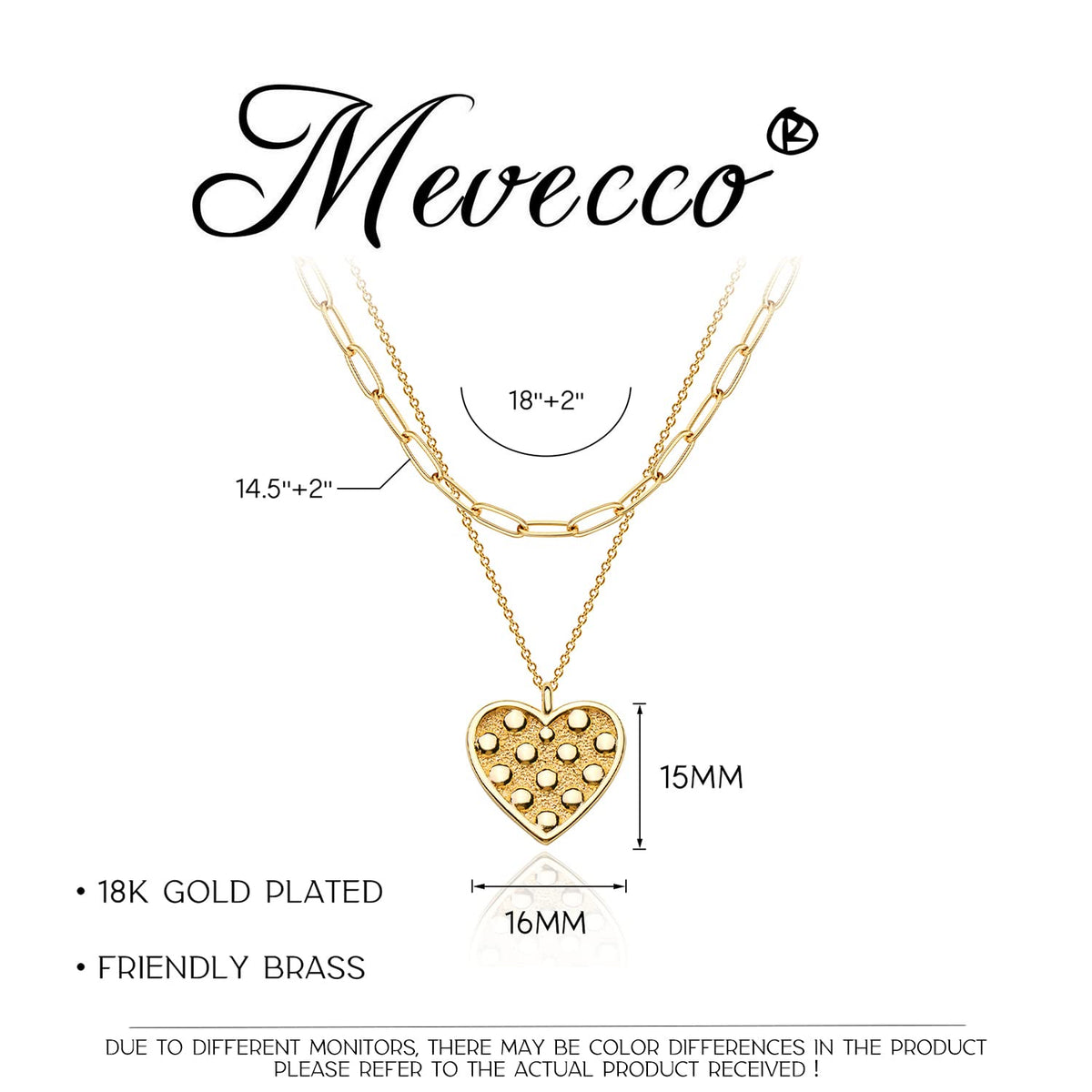 MEVECCO Layered Heart Necklace Pendant Handmade 18k Gold Plated Dainty Gold Choker Arrow Bar Layering Long Necklace for Women