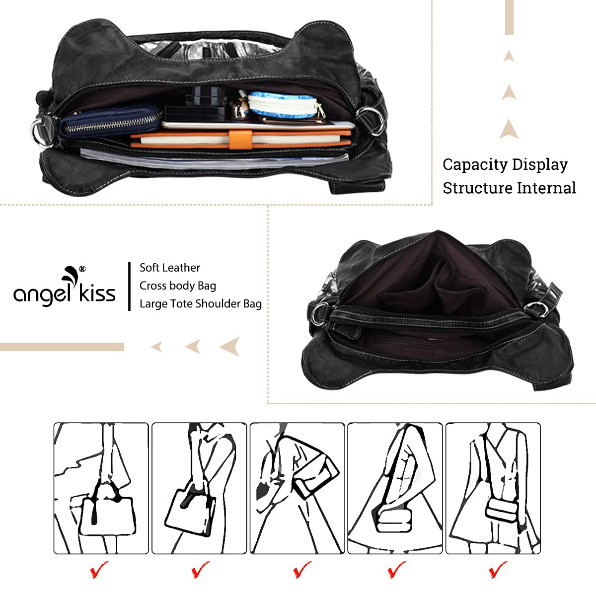 Angelkiss Hobo Purses and handbags for Women Satchel Handbag Women Purses Large Daily Shoulder Bags